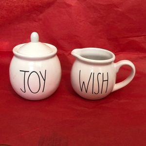 Rae Dunn JOY & WISH auger and creamer set